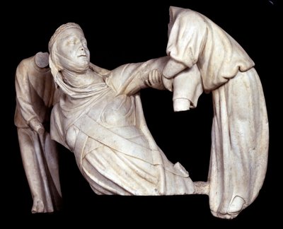 Grafmonument voor Margaretha van Brabant, opgeheven door twee engelen door Giovanni Pisano
