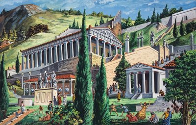 De tempel van Apollo in Delphi (gouache op papier) door Giovanni Ruggero