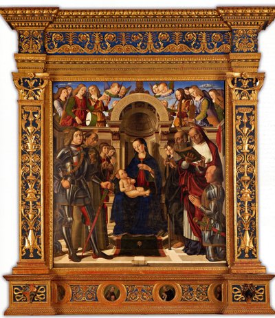 Pala Oliva. Madonna en Kind op de Troon tussen Heiligen George, Franciscus van Assisi door Giovanni Santi