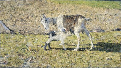 Een Geit met haar Jong door Giovanni Segantini