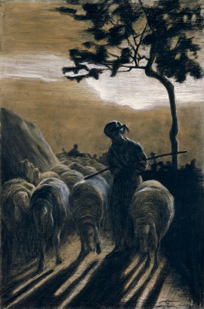 Kudde op weg door Giovanni Segantini