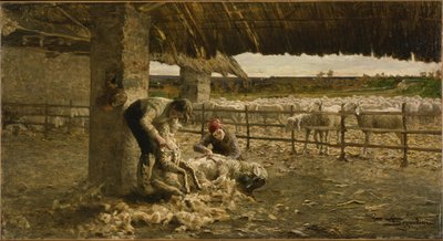 Het schapenscheren, 1883-1884 door Giovanni Segantini