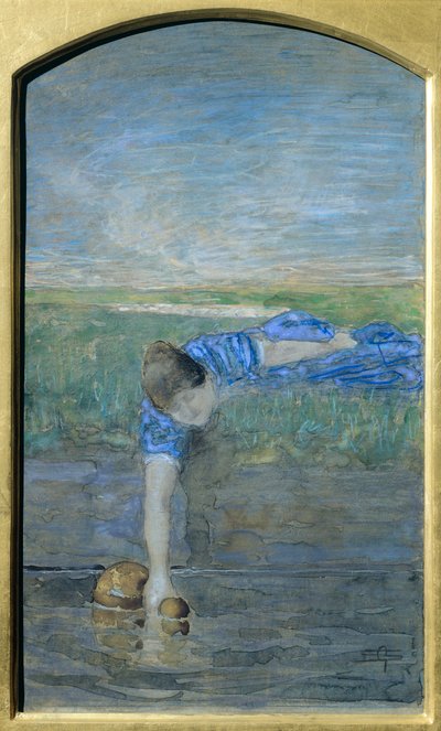 Vrouwen bij rivier door Giovanni Segantini