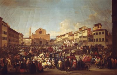 Carnaval in Florence op Piazza Santa Croce door Giovanni Signorini