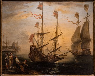 Marina en twee zeilschepen door Giovanni Signorini