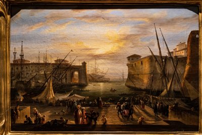De Marina van Livorno en het Medici-fort op de achtergrond door Giovanni Signorini