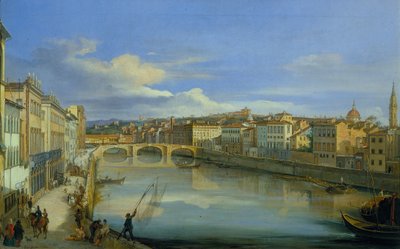 Uitzicht op de Arno vanaf Ponte alla Carraia door Giovanni Signorini