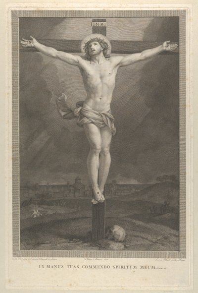 Christus gekruisigd aan het kruis, een schedel aan de basis door Giovanni Volpato