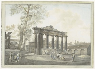 Gezicht op de Tempel van Saturnus te Rome door Giovanni Volpato