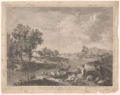 Landschap met een herders en schapen door Giovanni Volpato
