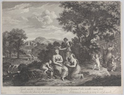 Primavera, een Groep Vrouwen die Bloemen Verzamelen en Kronen Maken door Giovanni Volpato
