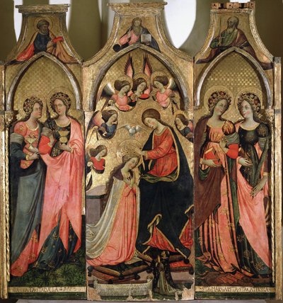 Drieluik van de kroning van de Maagd - Schilderij door Giovanni da Gaeta (actief rond 1449-1472) 15e eeuw Gaeta, museo diocesano door Giovanni da Gaeta