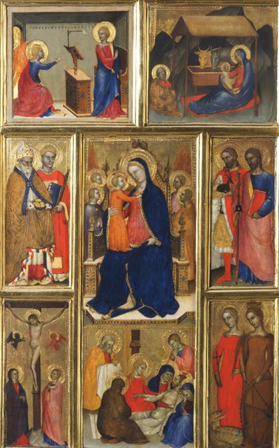Polyptiek: Maagd Maria met Kind en Heiligen door Giovanni da Milano