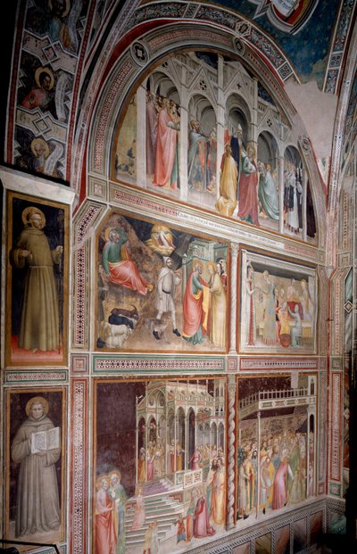 Het leven van de Maagd: Joachim verdreven uit de tempel, de annunciatie en de ontmoeting met Anna, de geboorte van Maria, de presentatie en het huwelijk door Giovanni da Milano