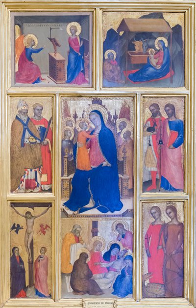 Maagd Maria en kind met heiligen en scènes uit het leven van Christus door Giovanni da Milano