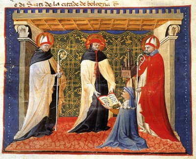 Miniatuur van de statuten van de drapersgilde door Giovanni da Modena