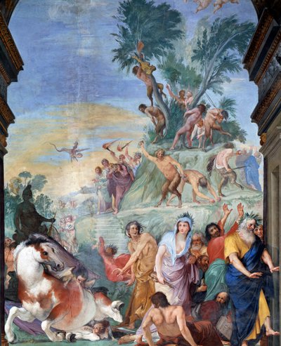 De muzen en dichters van de Parnassus (muzen en dichters verdreven van de Parnassus) Fresco detail door Giovanni da San Giovanni, 1634-1642, Museo degli argenti, Palazzo Pitti, Florence door Giovanni da San Giovanni