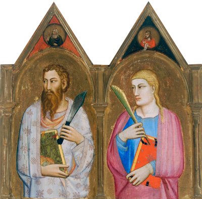 Sint Bartholomeus en Sint Johannes de Evangelist (rechterpanelen van drieluik) door Giovanni del (follower of) Biondo