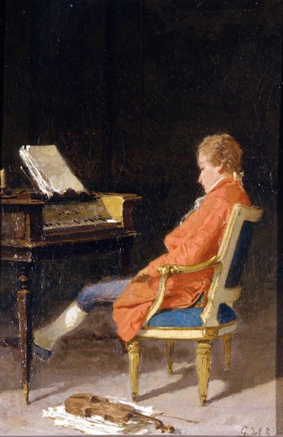 Portret van Wolfgang Amadeus Mozart aan de piano door Giovanni del Re