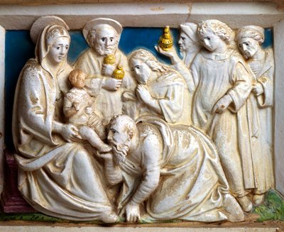 Aanbidding der Wijzen (detail) door Giovanni della Robbia