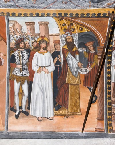 Verhalen van de Passie van Christus: Pilatus veroordeelt Jezus en wast zijn handen door Giovanni di Cherasco Botoneri