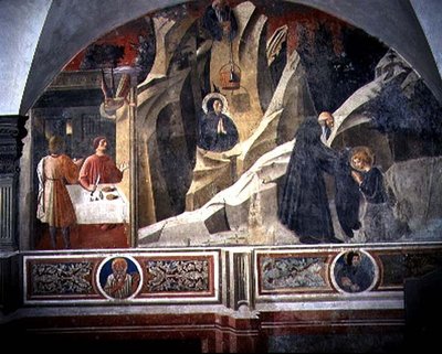 St. Benedictus ontvangt Brood en een Mantel van de Kluizenaar Romano (detail) door Giovanni di Consalvo (attr. to)