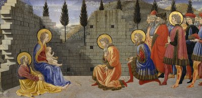 Aanbidding van de Wijzen, detail van Geboorte en aanbidding van de Wijzen, tussen 1457 en 1459, door Giovanni di Francesco, tempera op hout door Giovanni di Francesco