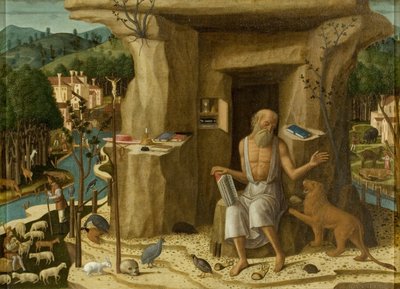Sint Hiëronymus in een landschap door Giovanni di Niccolo Mansueti
