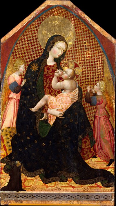 Madonna en Kind met Twee Engelen en een Donor door Giovanni di Paolo