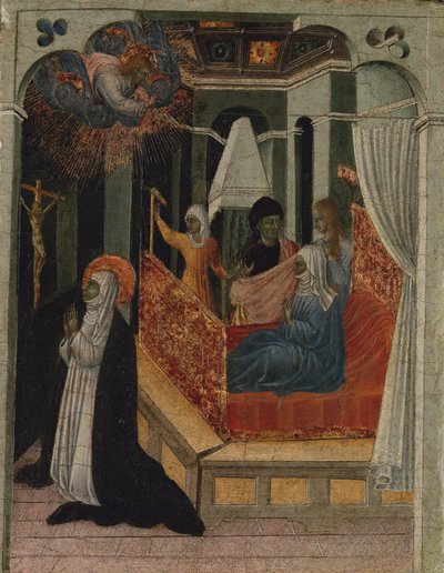 Sint-Catharina van Siena smeekt Christus om haar moeder te doen herleven door Giovanni di Paolo