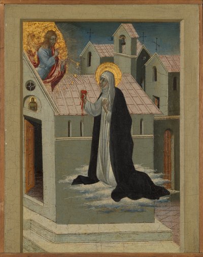 Sint Catharina van Siena Wisselt Haar Hart met Christus door Giovanni di Paolo