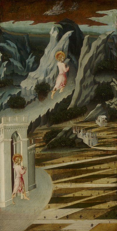 Sint Johannes de Doper betreedt de Wildernis door Giovanni di Paolo