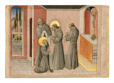 De investituur van Sint Clara: de heilige ontvangt de kleding van haar orde van Sint Franciscus, ca. 1389-1482 door Giovanni di Paolo