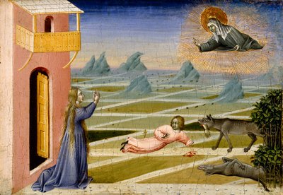 St. Clara redt een kind dat door een wolf is aangevallen, c.1455-60 door Giovanni di Paolo di Grazia
