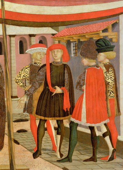 Frontaal van de Adimari Cassone, vier mannen (detail) door Giovanni di Ser Giovanni