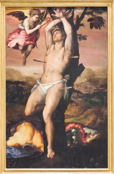Sint Sebastiaan ontvangt de kroon en palm van het martelaarschap door Girolamo (1521 c.1580) Siciolante