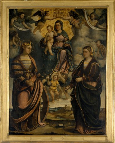 Madonna en kind tussen de heiligen Catharina en Apollonia, 1526 door Girolamo Dal Toso