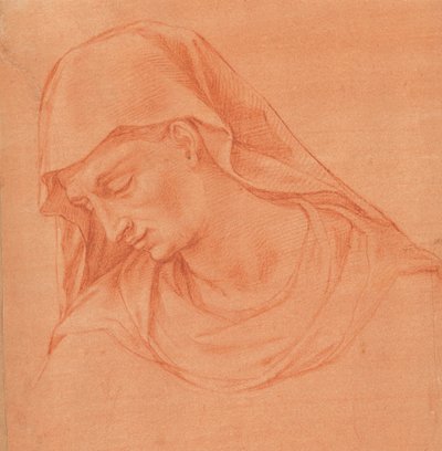 Hoofd van een rouwende vrouw in profiel naar links, ca. 1575-80 door Girolamo Macchietti