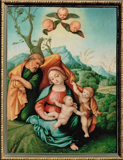 Heilige Familie (schilderij op hout) door Girolamo Marchesi da Cotignola