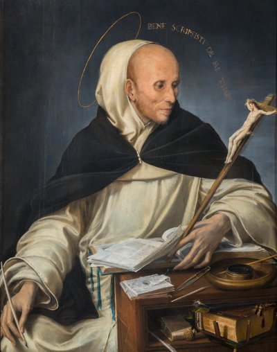 Portret van een monnik gekleed als St. Thomas van Aquino door Girolamo Mazzola Bedoli