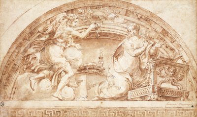 De annunciatie: een ontwerp voor een lunet door Girolamo Mazzola Bedoli