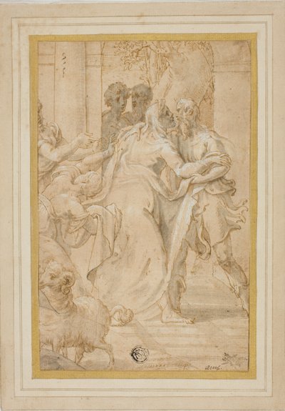 De ontmoeting van Joachim en Anna bij de Gouden Poort door Girolamo Mazzola Bedoli