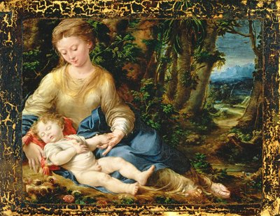 De Maagd en het Kind in een Landschap door Girolamo Mazzola Bedoli