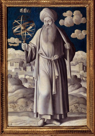 Portret van Ptolemaeus (Claudius Ptolemaeus) (90-168 AD), Griekse astronoom door Girolamo Mocetto