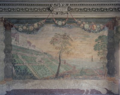 Uitzicht op de Villa gebaseerd op het originele ontwerp, Hal van de Fontein door Girolamo Muziano