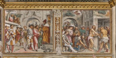 Centraal Schip, Vijfde Zuidelijke Span, Christus voor Pilatus, Geseling van Christus, Jerome Romanino door Girolamo Romanino