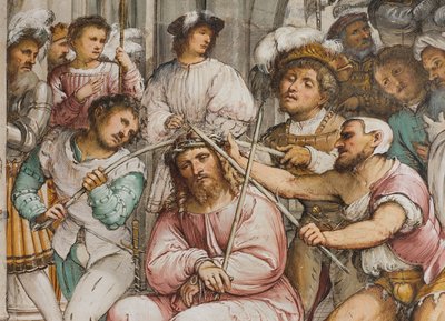 Centrale beuk, Vierde overspanning Zuid, Kroning van doornen, Girolamo Romanino door Girolamo Romanino