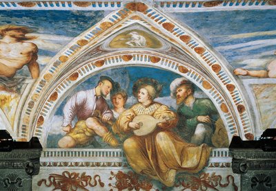 Mandolinespeler (detail) door Girolamo Romanino