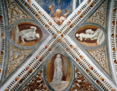 Mozaïeknissen en standbeelden (detail) door Girolamo Romanino