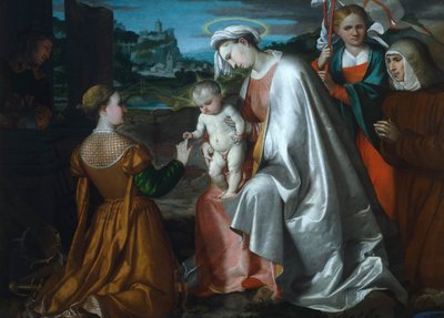 Mystiek huwelijk van Sint-Catharina in aanwezigheid van de heiligen Ursula, Laurentius en Angela Merici door Girolamo Romanino